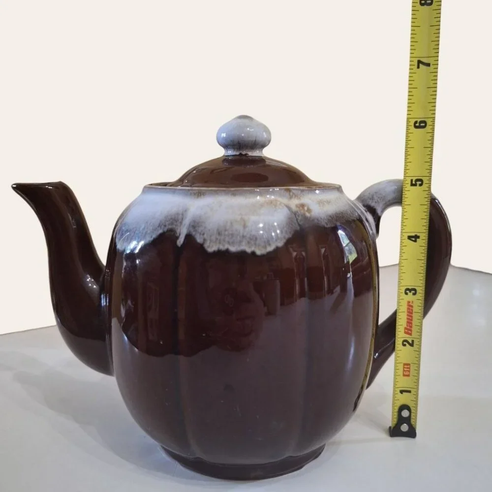 Drip Glaze Teapot Brown Vintage Pottary Japan‎ Lid No Chips 6 Inches Tall